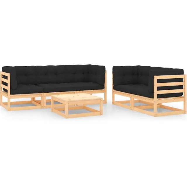 vidaXL 6-delige Loungeset met kussens massief grenenhout anthraciet, foto 2