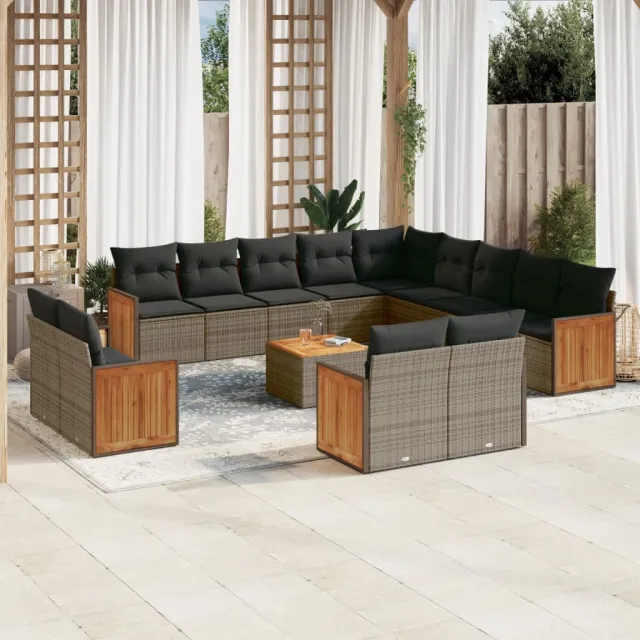 vidaXL 14-delige Loungeset met kussens poly rattan grijs, foto 2