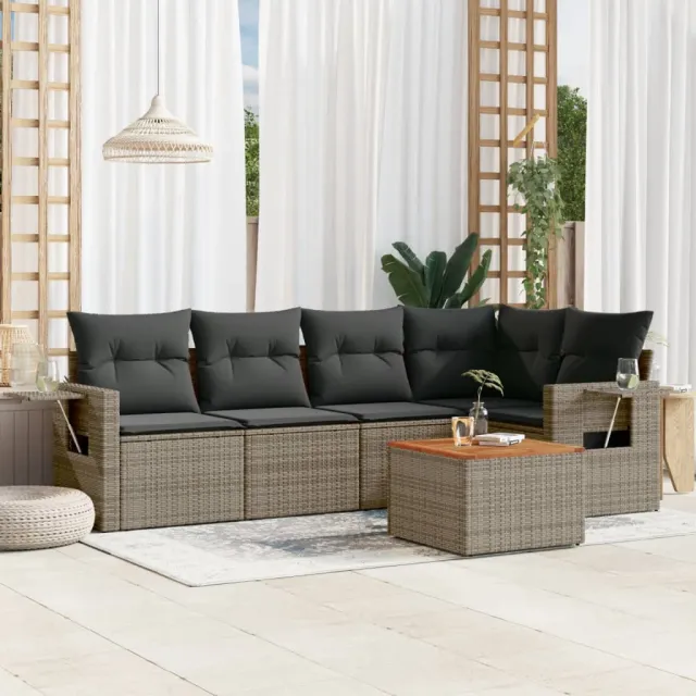 vidaXL 6-delige Loungeset met kussens poly rattan grijs, foto 2