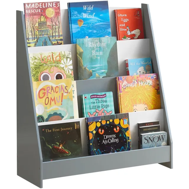 SoBuy Kinderboekenkast, Kinderboekenplank Opbergplank met 4 Open Vakken 80x30x88cm, Grijs, KMB32-HG