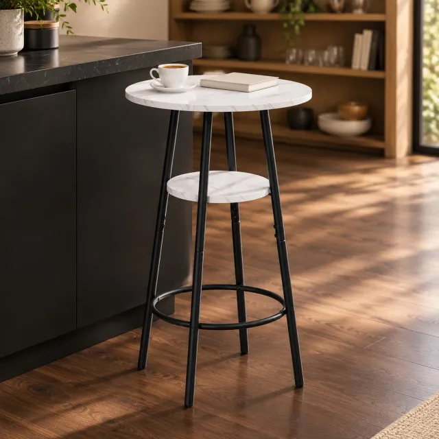 CHICFURN Bartafel - 2-3 personen - Opbergruimte - Rond - Wit en zwart