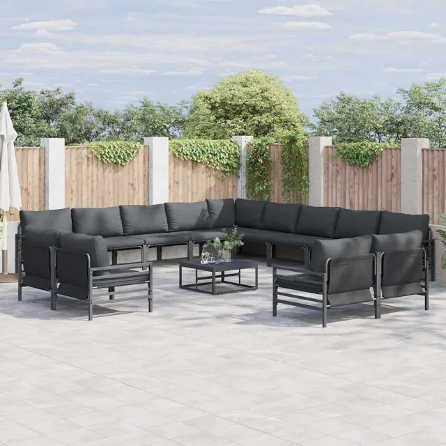 vidaXL Tuinbankenset 13 st Zwart Staal, foto 2