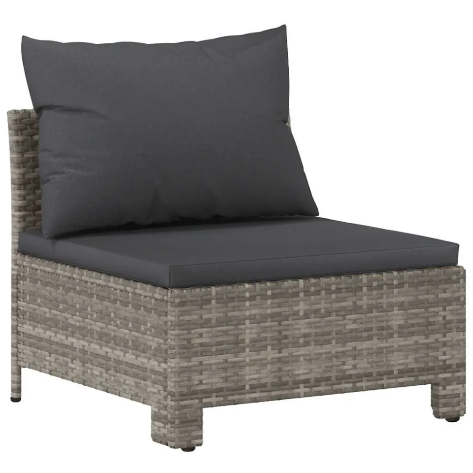vidaXL Tuinbank midden met kussen grijs poly rattan, foto 3