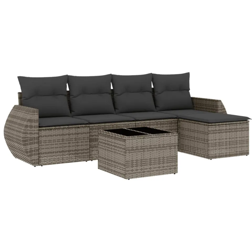 vidaXL 6-delige Loungeset met kussens poly rattan grijs, foto 3