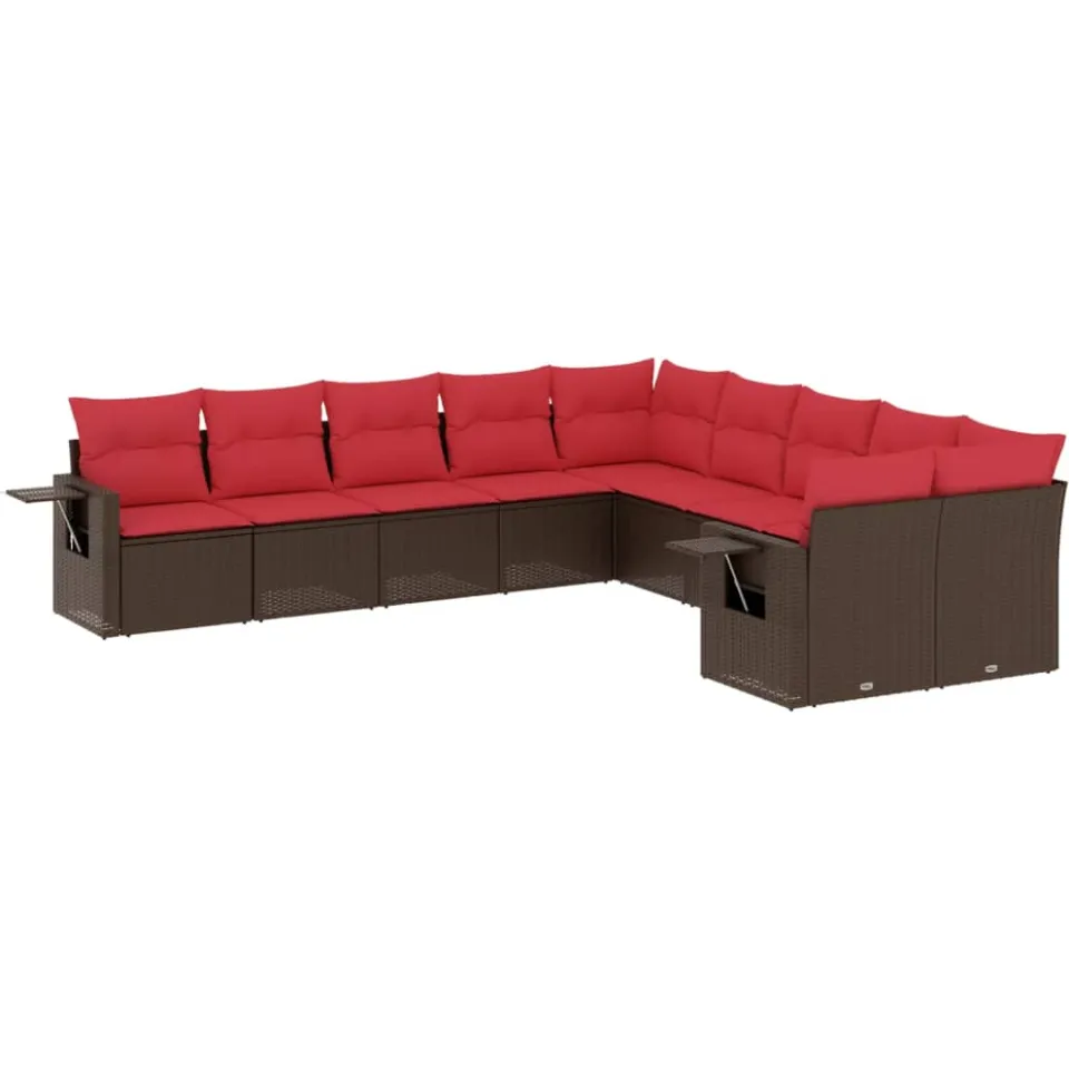 vidaXL 10-delige tuinbankset met kussens, bruin polyrotan, foto 3