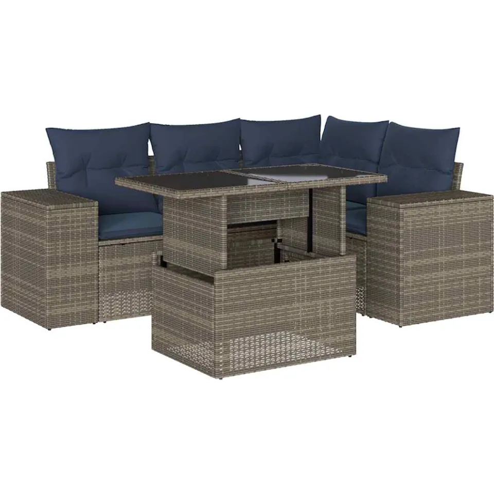 vidaXL 5-delige tuinbankset met kussens, grijs polyrotan, foto 3