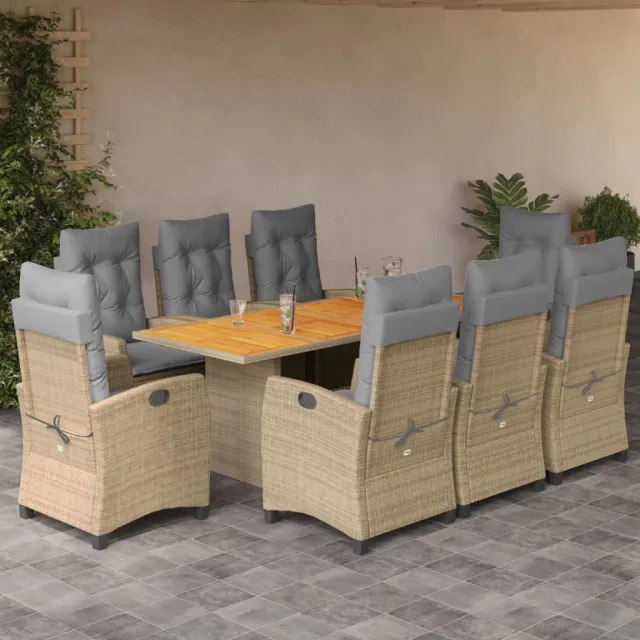 vidaXL 9-delige Tuinset met kussens poly rattan gemengd beige, foto 2