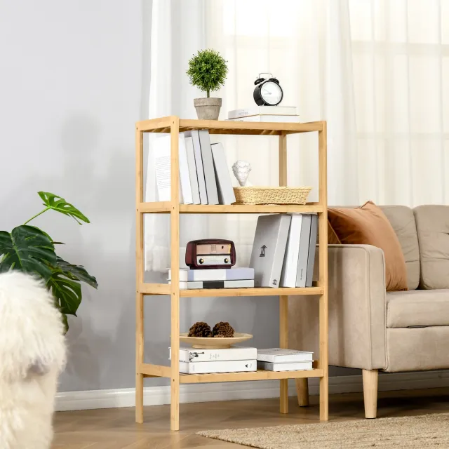 CHICFURN Boekenkast 62 cm - 4 open planken - Combineerbaar - 4 niveaus - Woonkamer, keuken of badkamer - Bamboe - Naturel Naturel hout