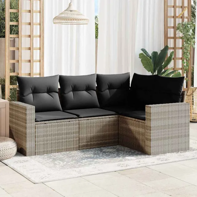 vidaXL 4-delige Loungeset met kussens poly rattan lichtgrijs grijs, foto 2