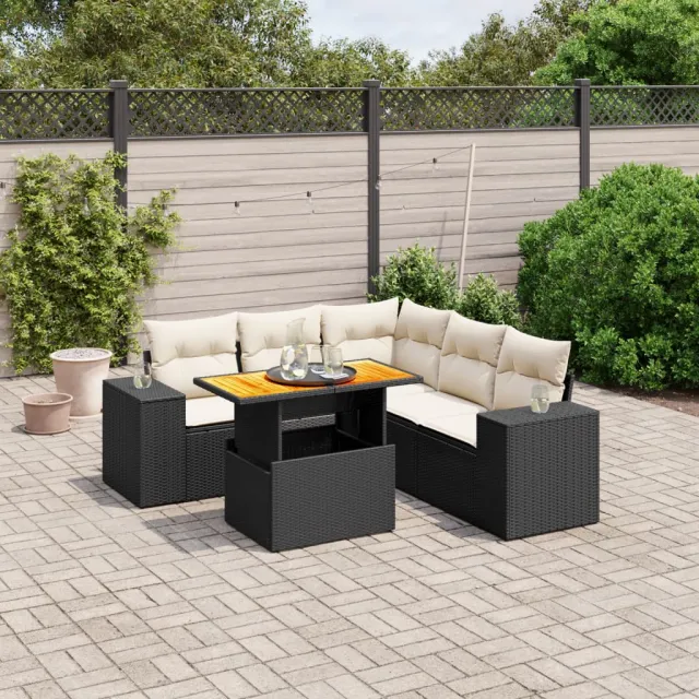 vidaXL 6-delige Loungeset met kussens poly rattan zwart, foto 2