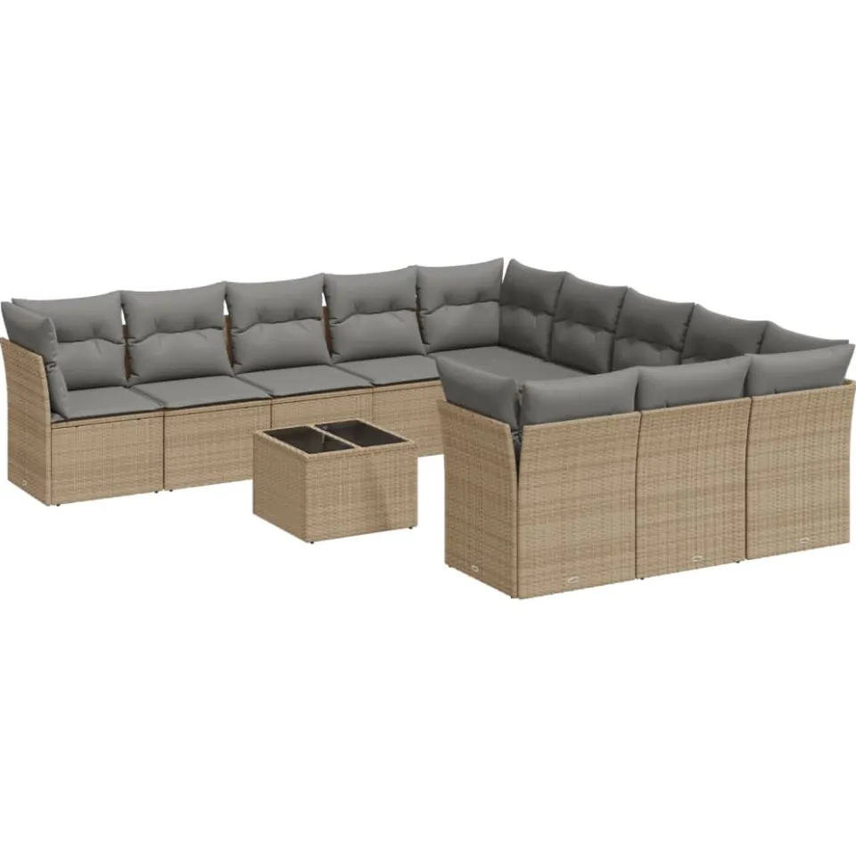 vidaXL 12-delige Loungeset met kussens poly rattan beige