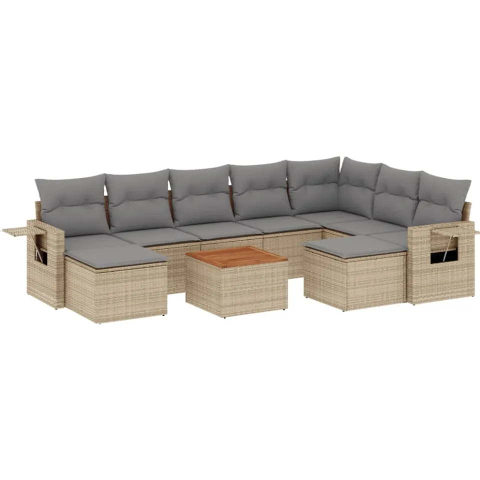 vidaXL 10-delige Loungeset met kussens poly rattan gemengd beige, foto 3