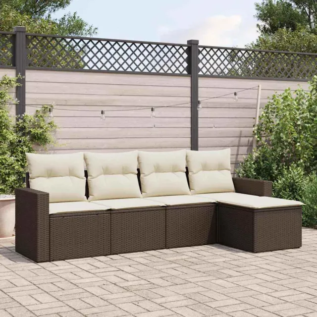 vidaXL 5-delige Loungeset met kussens poly rattan bruin, foto 2