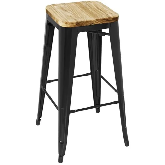 Bolero Stalen Barkruk Met Houten Zitting - Zwart (4 Stuks) - Bolero GM640 - Horeca & Professioneel Bruin; Zwart