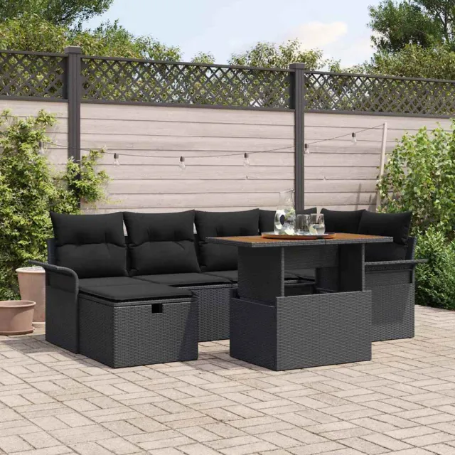 vidaXL Tuinbankenset 7 st Zwart poly rattan, foto 2