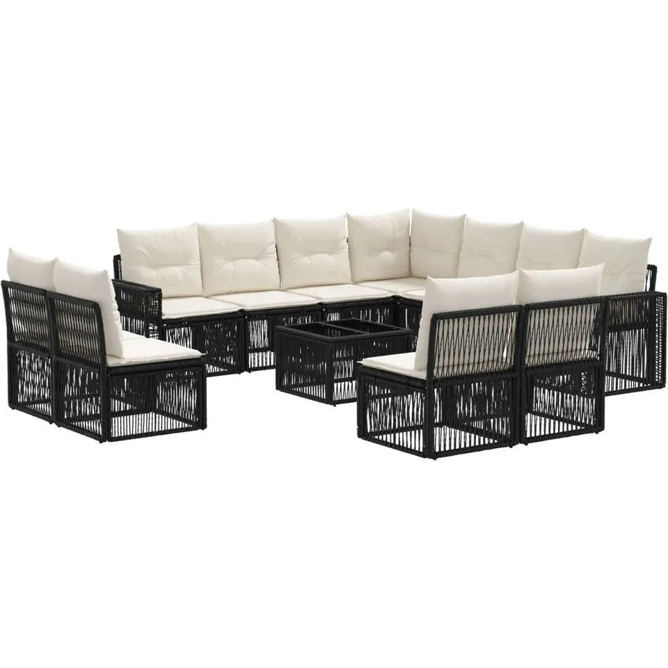 vidaXL Tuinbankenset 12 st Zwart en Cream Wit poly rattan
