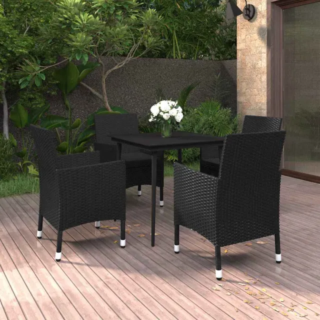 vidaXL 5-delige Tuinset met kussens poly rattan en glas zwart, foto 2