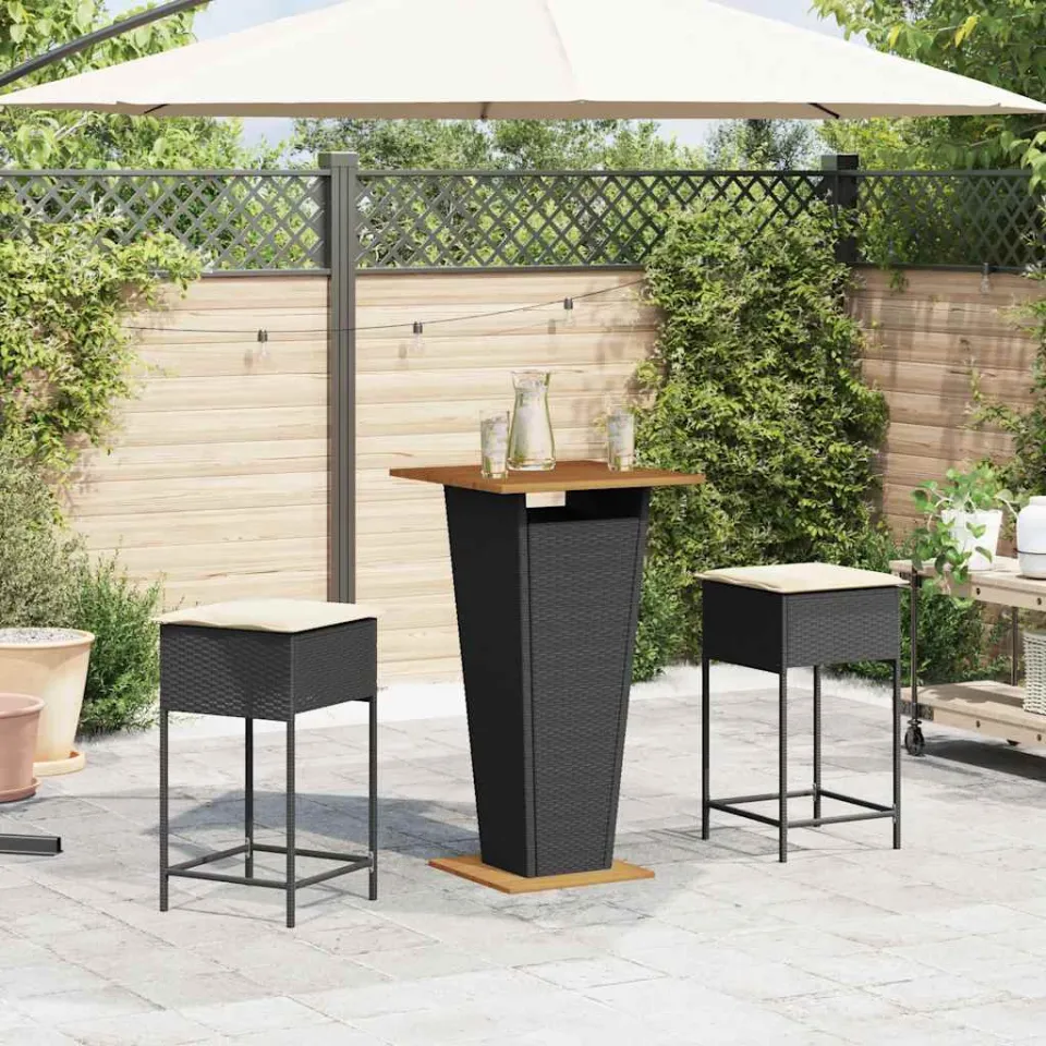 vidaXL 3-delige Tuinbarset met kussens poly rattan zwart, foto 3