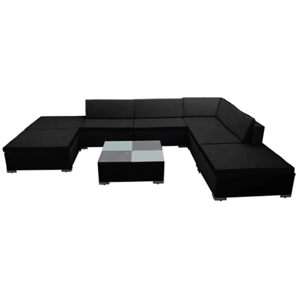 vidaXL 8-delige Loungeset met kussens poly rattan zwart