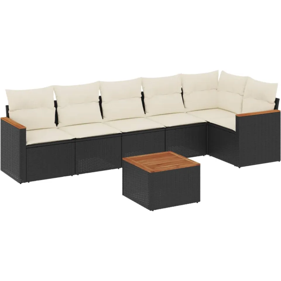 vidaXL 7-delige Loungeset met kussens poly rattan zwart