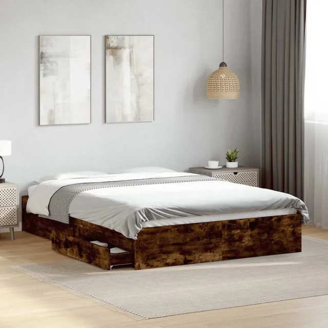 vidaXL Bedframe met lades bewerkt hout gerookt eikenkleurig 135x190 cm