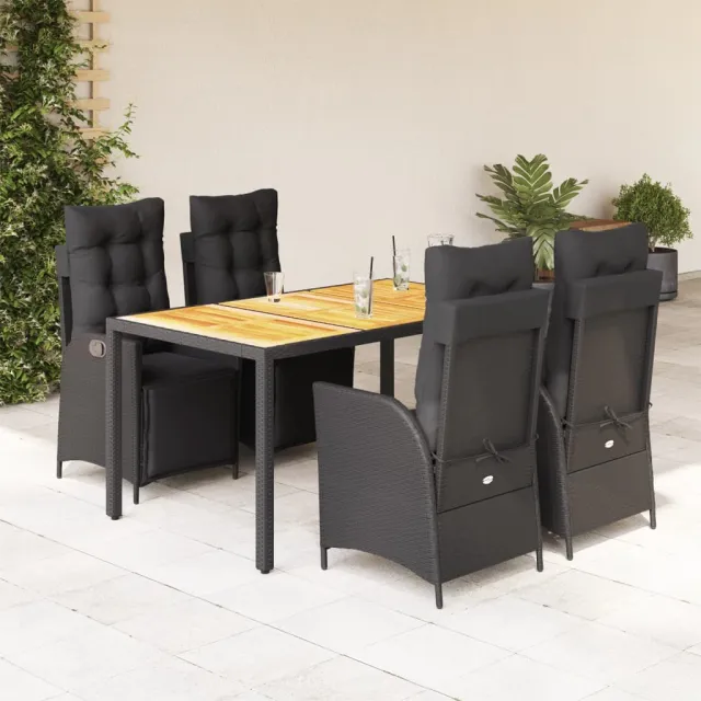 vidaXL 5-delige Tuinset met kussens poly rattan zwart, foto 2