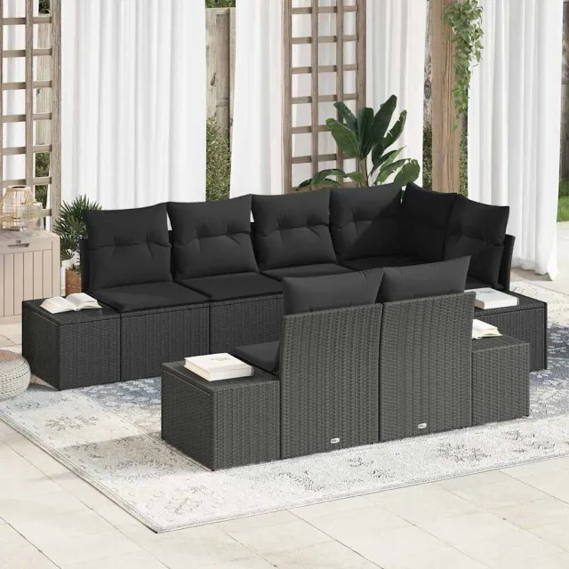 vidaXL Tuin Sofa Set 7 st Zwart poly rattan, foto 2