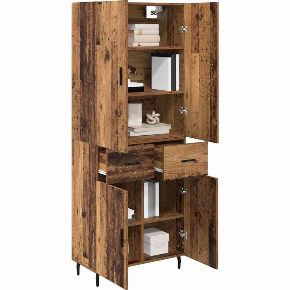 vidaXL Hoge kast 2 st Oud Hout 69,5 x 34 x 180 cm Bewerkt hout Bruin