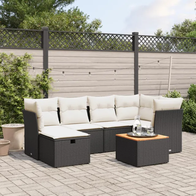vidaXL 7-delige Loungeset met kussens poly rattan zwart, foto 2