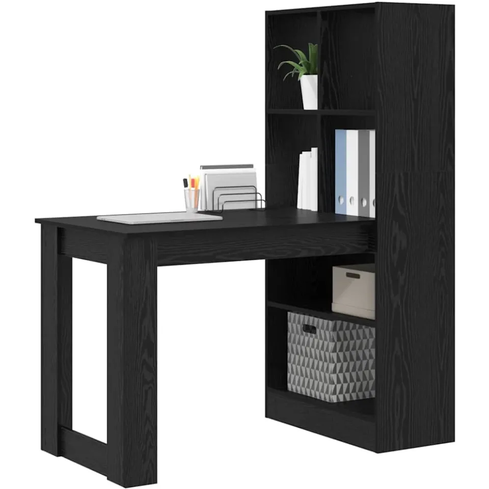 vidaXL Bureau Zwart Eiken 122 x 67 x 145 cm Bewerkt hout, foto 3