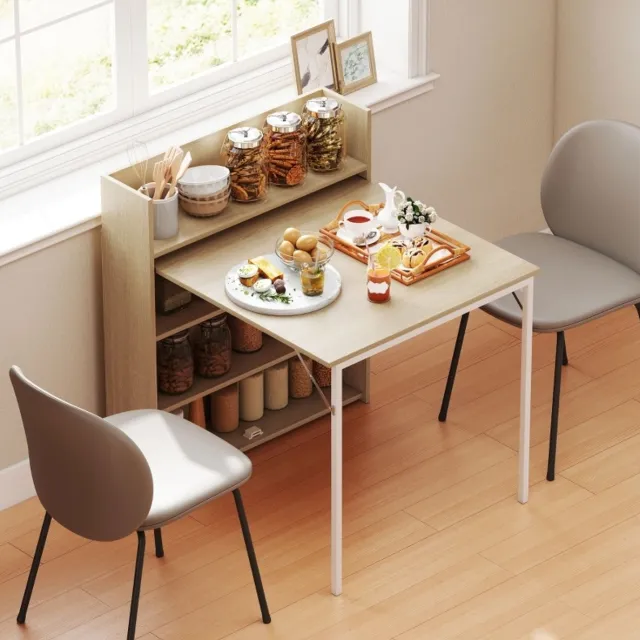 MEUNIQ opklapbare eettafel 78,5 x 91 x 93 cm met 3 opbergvakken, industriële klaptafel voor keuken of eetkamer, inklapbaar tot 20 cm, eiken Oak
