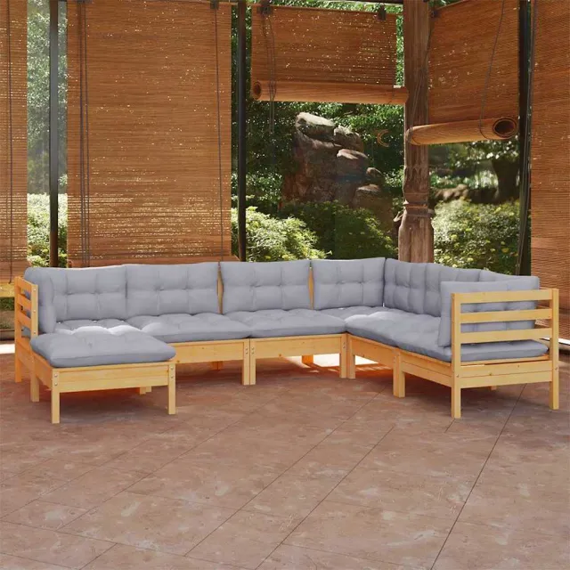 vidaXL 7-delige Loungeset met grijze kussens massief grenenhout bruin, foto 2