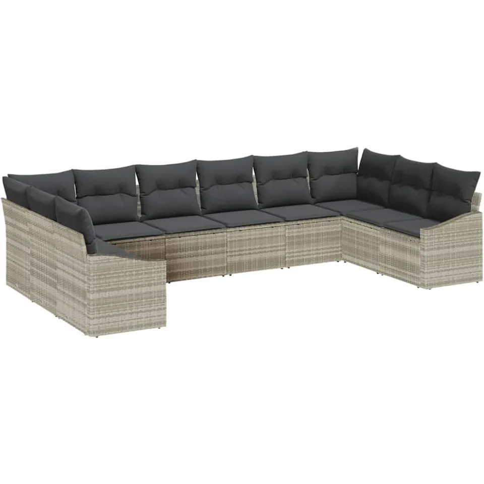 vidaXL Bankstel 10 st Lichtgrijs poly rattan