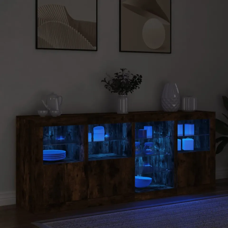 vidaXL Dressoir met LED-verlichting 164x37x67 cm gerookt eikenkleurig, foto 4