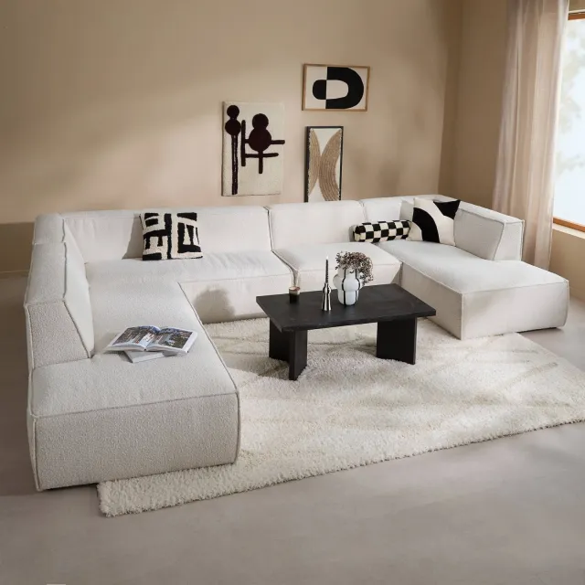 NOUS Living hoekbank Newton hoek links - crème Crème bouclé