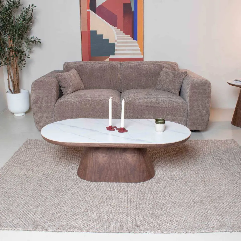 Giga Meubel Salontafel Alba - Ovaal Walnoot Hout/Keramisch - 120x60x38cm, foto 2