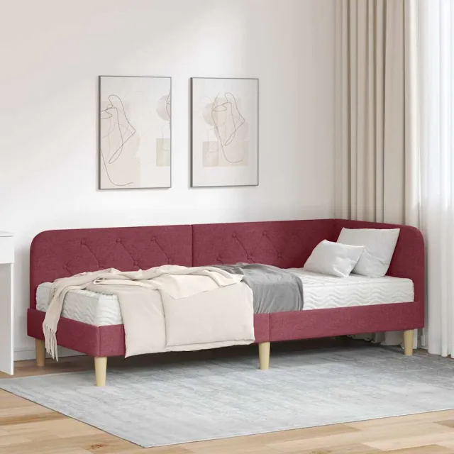 vidaXL Hoekbedframe Wijnrood 80 x 200 cm Stof