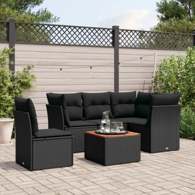 vidaXL 6-delige Loungeset met kussens poly rattan zwart, foto 2