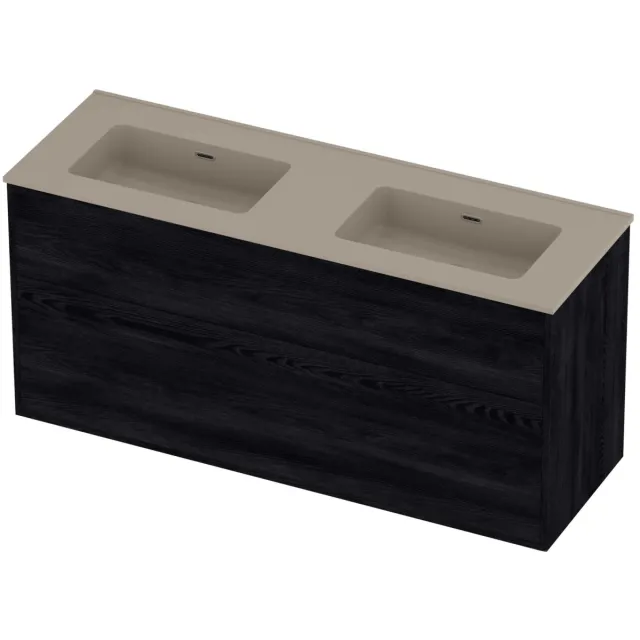 Proline Tribute Badmeubelset Porselein Elegant Dubbel 140x46x67 cm Mat Crème Cotton Black Oak Eiken