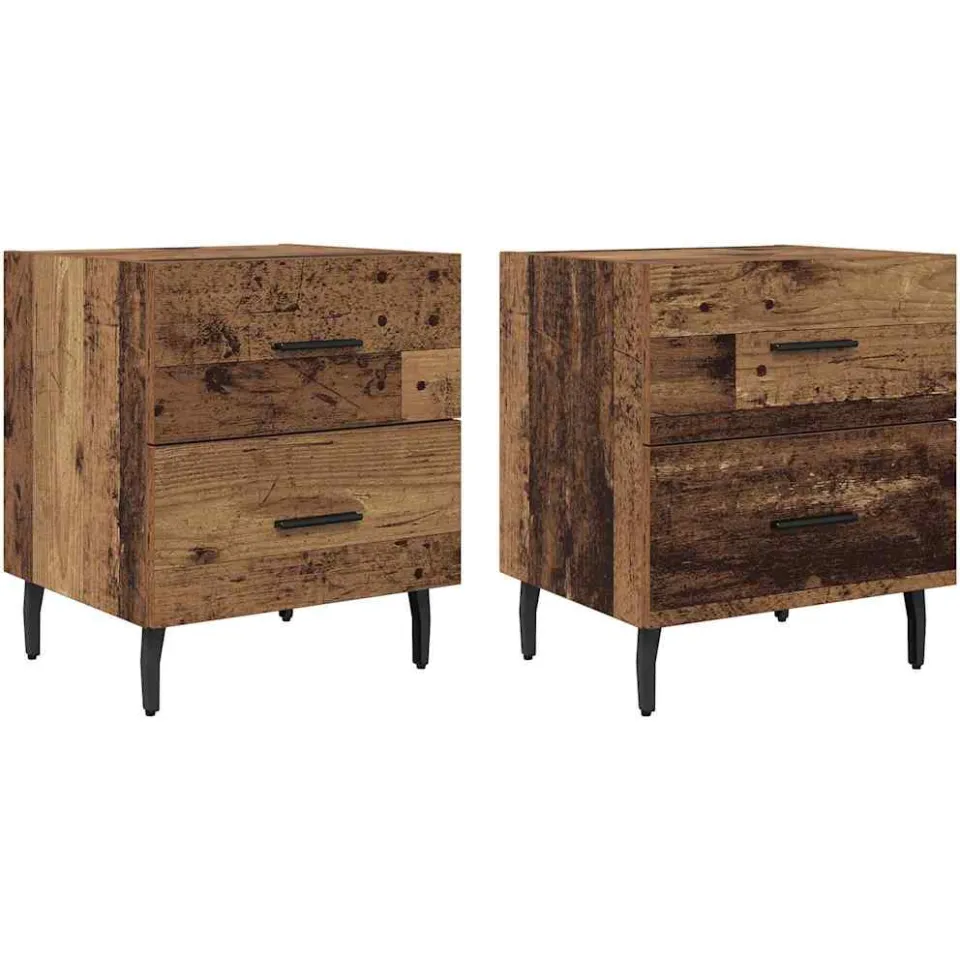 vidaXL Nachtkastje 2 st Oudhout 40 x 35 x 47,5 cm Bewerkt hout bruin, foto 3