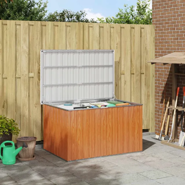 vidaXL Buitenopslagdoos Gegalvaniseerd staal 150 x 101 x 91 cm Hout Bruin