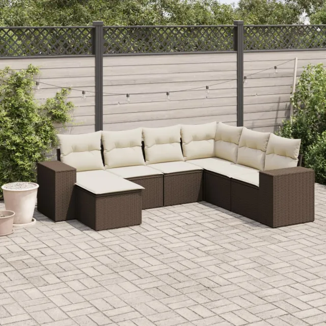 vidaXL 7-delige Loungeset met kussens poly rattan bruin, foto 2