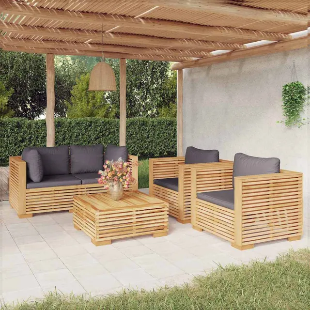 vidaXL 5-delige Loungeset met kussens massief teakhout bruin, foto 2