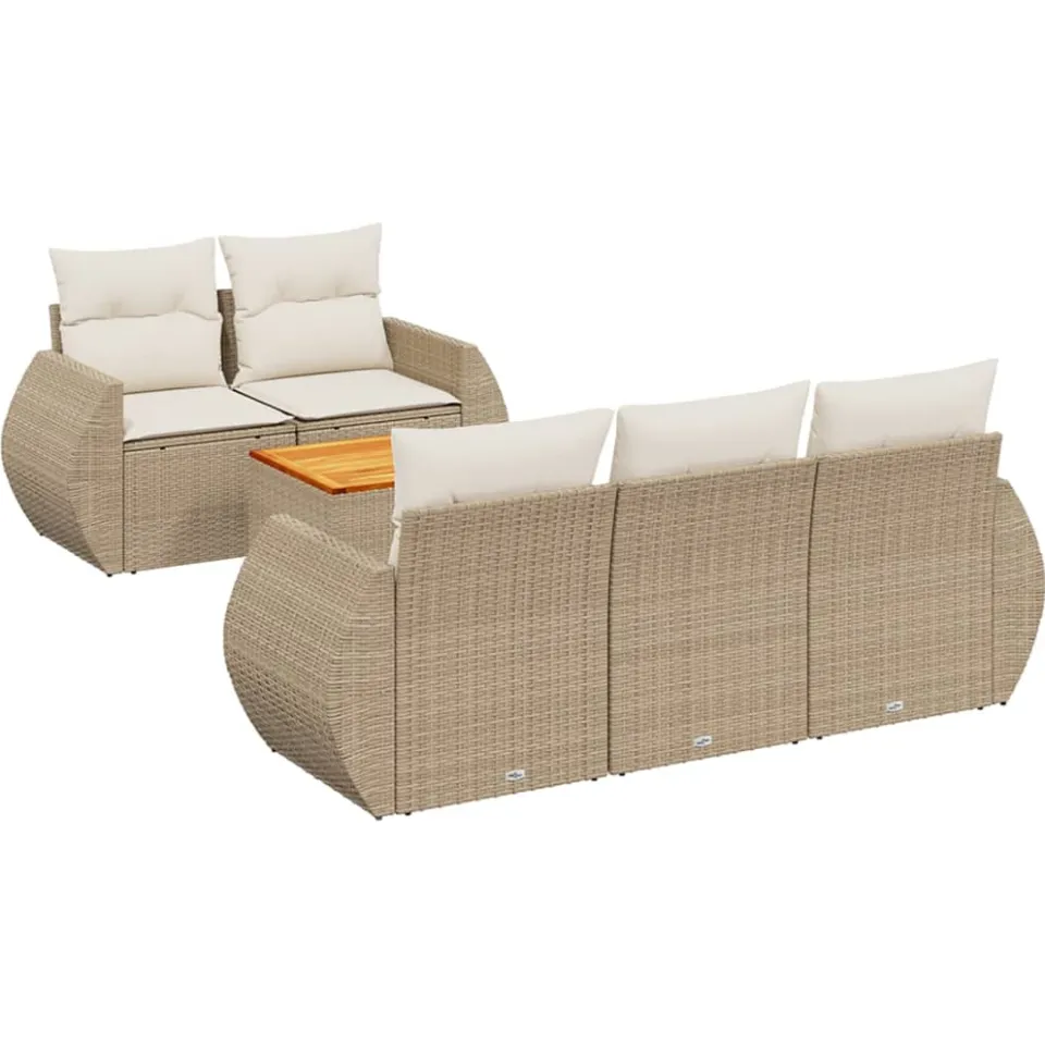 vidaXL 6-delige Loungeset met kussens poly rattan beige, foto 3