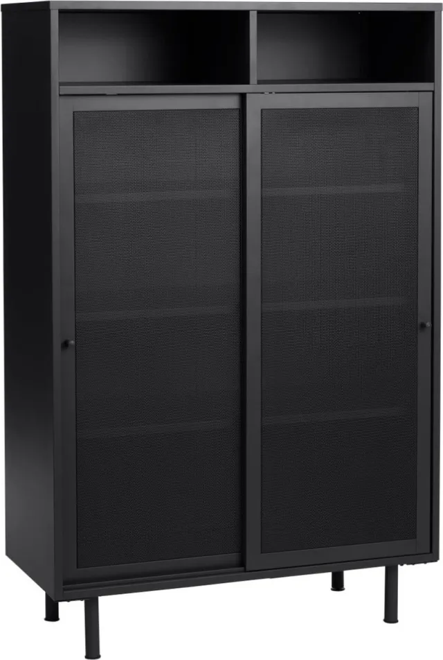 Giga Living KISO - Vitrinekast met 2 deuren, 2 metalen nissen H140cm Zwart