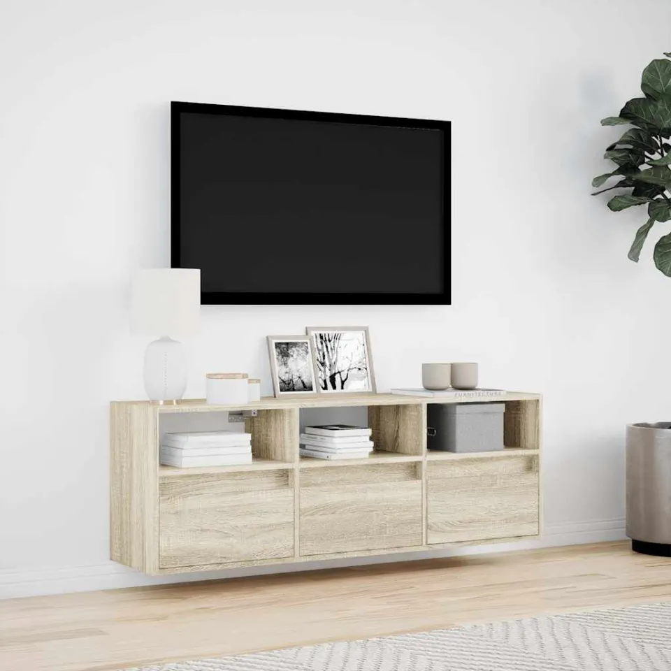 vidaXL Tv-wandmeubel met LED-verlichting 130x31x45 cm sonoma eiken, foto 3