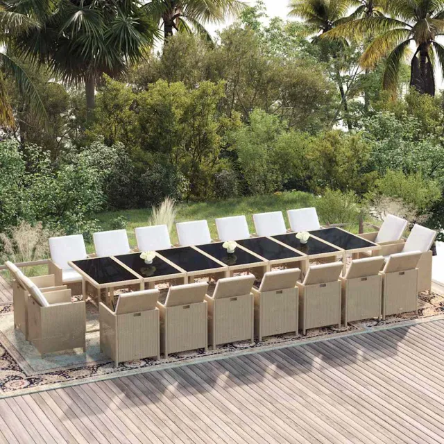 vidaXL 19-delige Tuinset met kussens poly rattan beige, foto 2