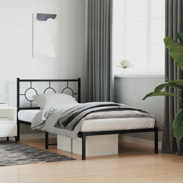 vidaXL Bedframe met hoofdbord metaal zwart 100x200 cm