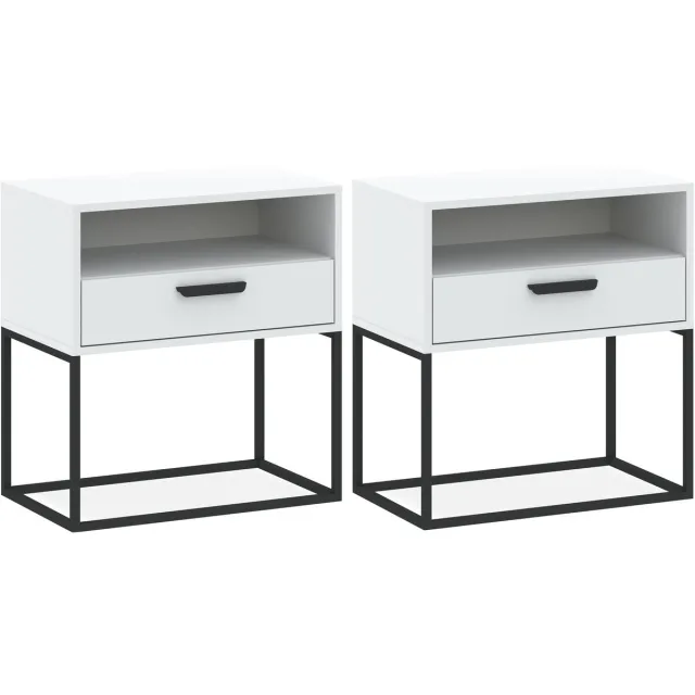 KONSIMO RECTUS Nachtkastje Set van 2 - met lade - met plank - Bijzettafeltjes (2 stuks) - Wit - 60x65x39 cm