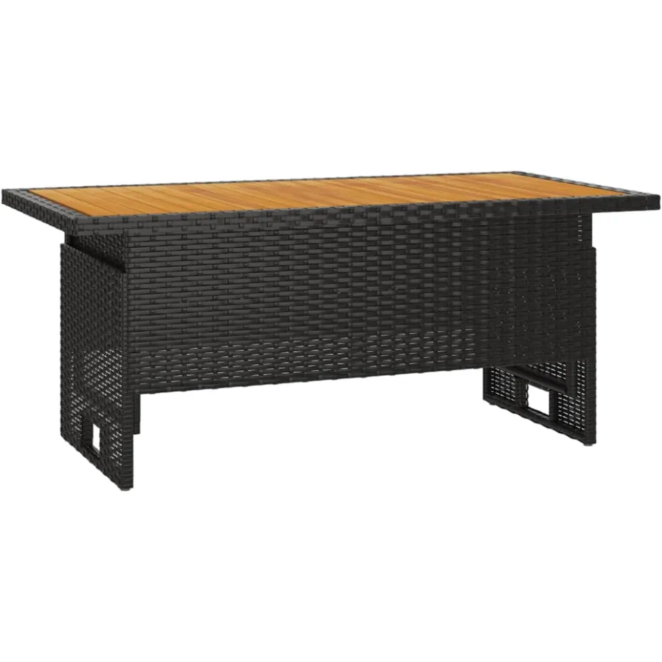 vidaXL Tuintafel 100x50x43/63 cm acaciahout en poly rattan zwart, foto 3
